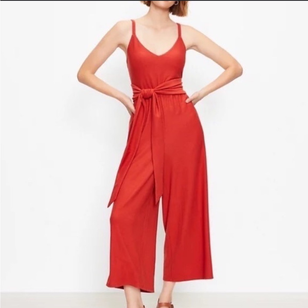 Loft Ribbed Dark Orange Wide Leg Jumpsuit